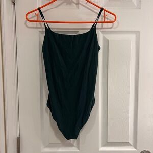 Aerie Smoothez Cami Bodysuit Dark Green Square Neck Adjustable Straps Large